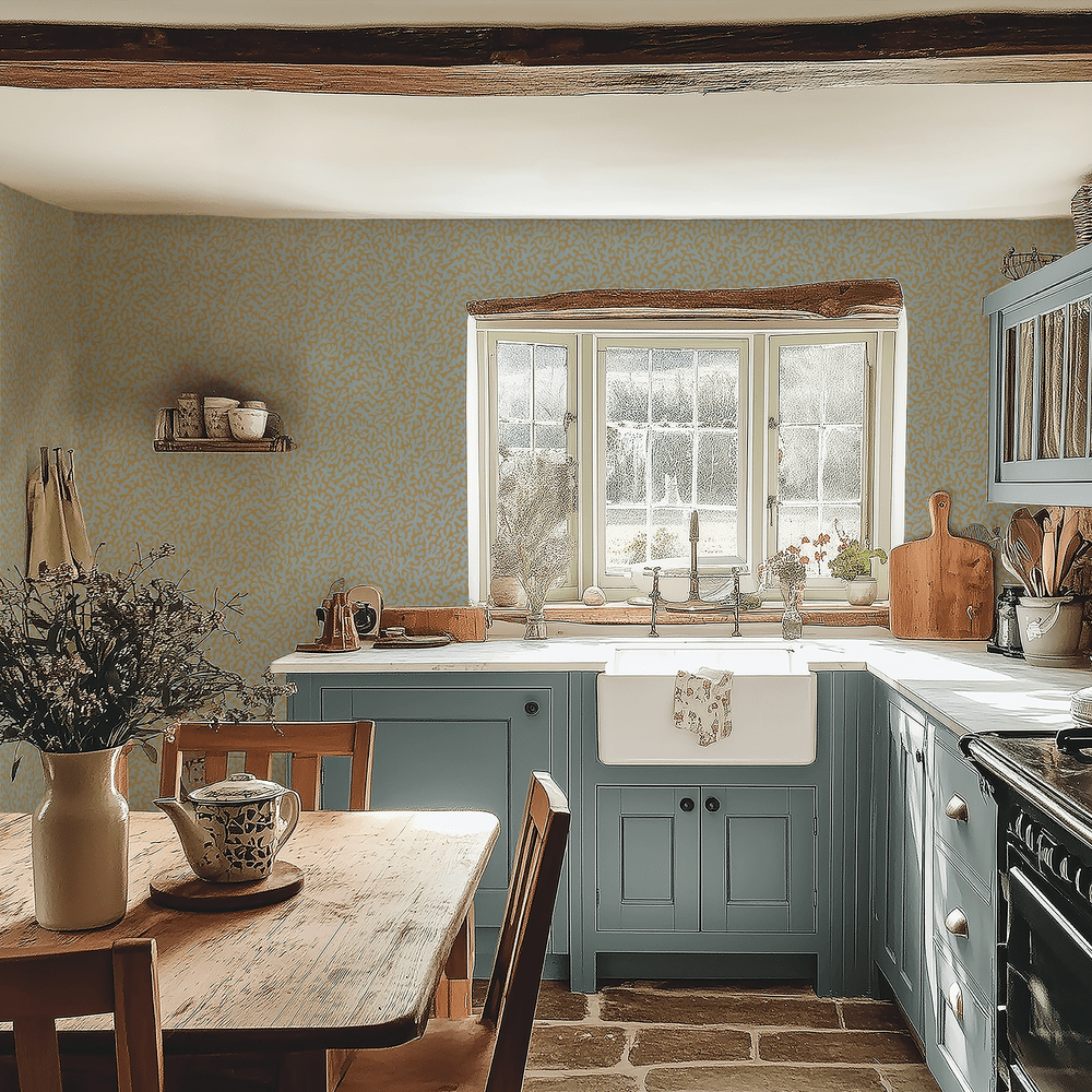 Petite Coral Cove Wallpaper - Cornflower Blue and Rich Ochre - Lucie Annabel - LAN100442 - Premier Wallcovering