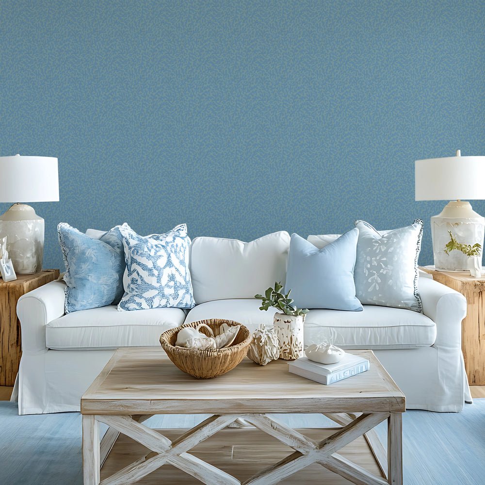 Petite Coral Cove Wallpaper - Cornflower Blue and Rustic Green - Lucie Annabel - LAN100441 - Premier Wallcovering