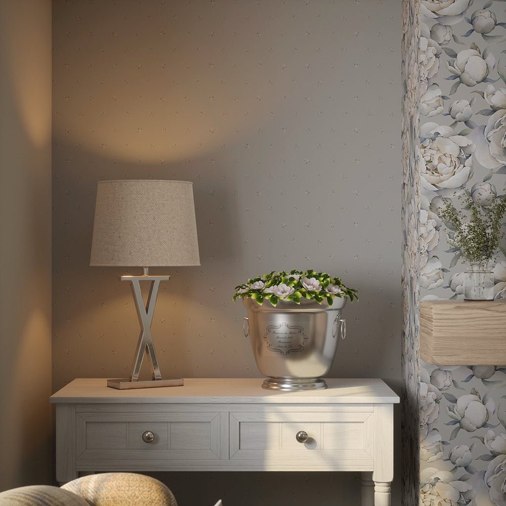 Petite Peonies Wallpaper - Vintage Grey - LAN100369 - Lucie Annabel - Premier Wallcovering