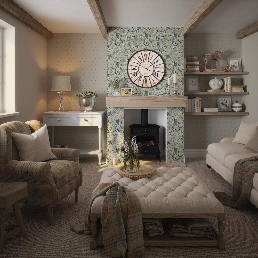 Petite Peonies Wallpaper - Vintage Cream - LAN100368 - Lucie Annabel - Premier Wallcovering