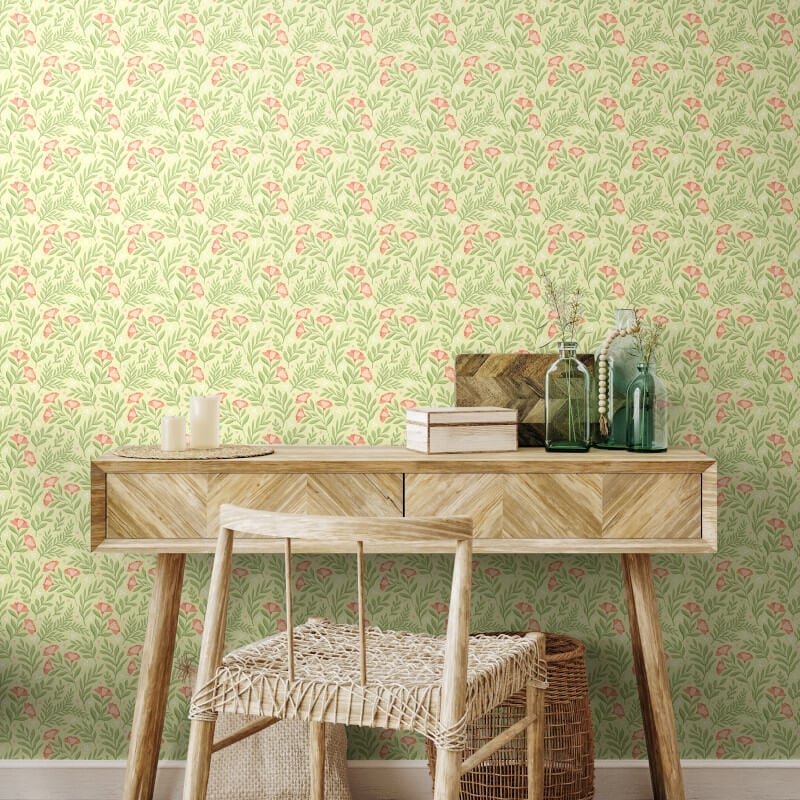 Petite Posy Wallpaper - Apricot/Fern - Hoopla Walls - HWA1188W - Premier Wallcovering
