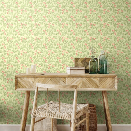 Petite Posy Wallpaper - Apricot/Fern - Hoopla Walls - HWA1188W - Premier Wallcovering