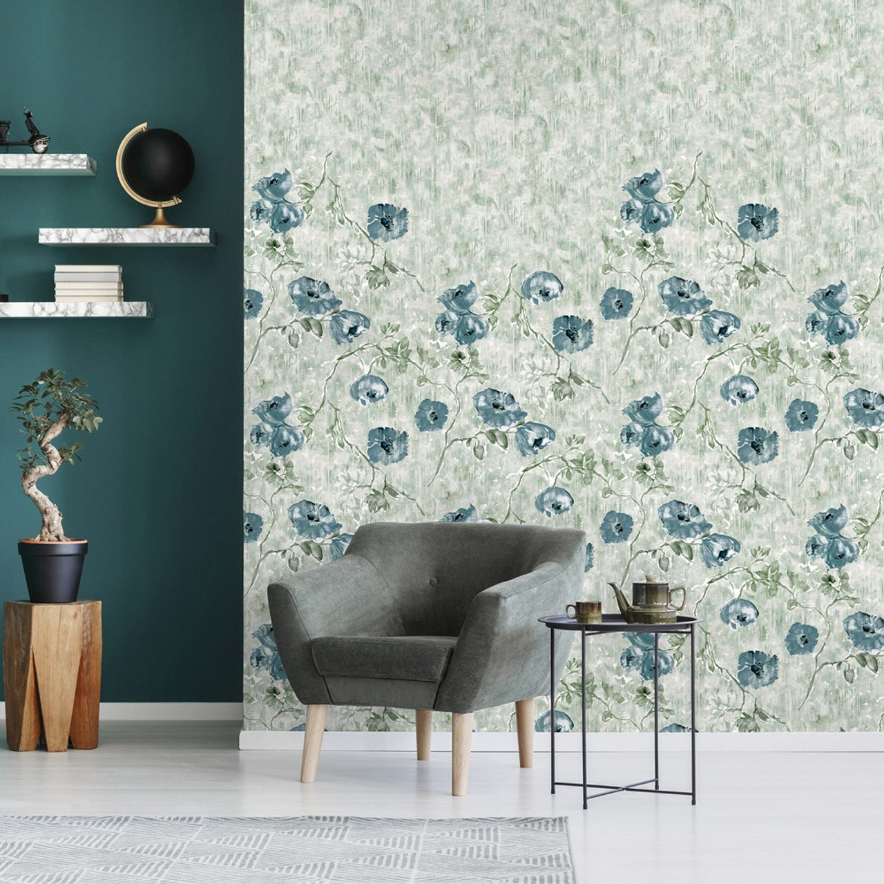 Petunia Twinwall Julie Feels Home Wall Mural - Sage Blue - Hohenberger - 26965 - Premier Wallcovering