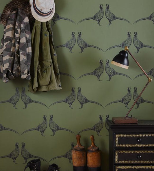Pheasant Wallpaper - Camo Green - BG1500101 - Barneby Gates - Premier Wallcovering