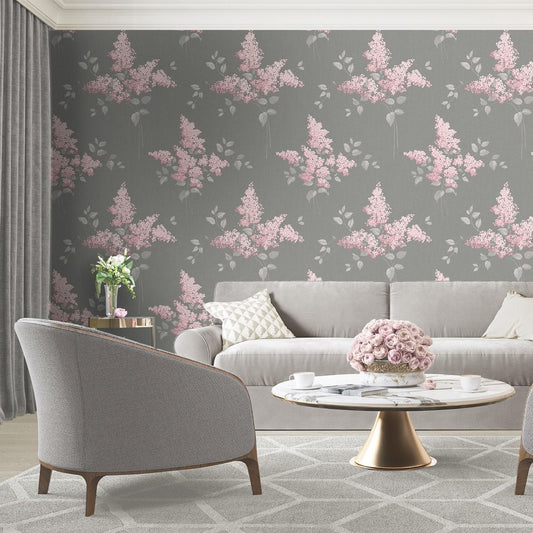 Phoebe Floral Wallpaper - Pink / Grey - Belgravia - 59001 - Premier Wallcovering