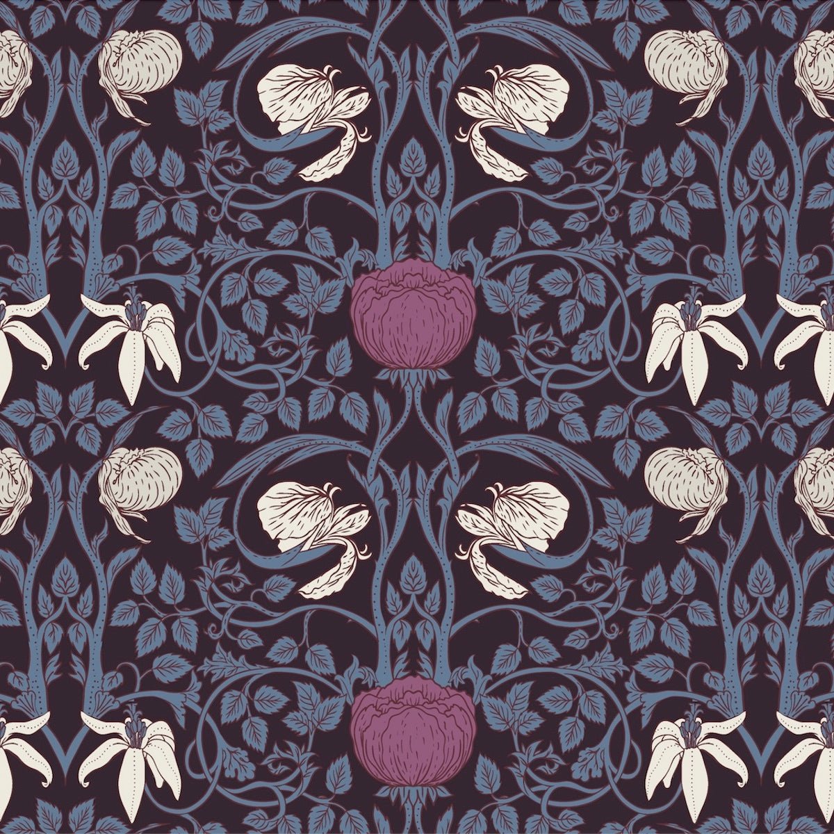 Morris Collections - 1075 - Pimpernel Flower Wallpaper - Powder Blue Mauve - Premier Wallcovering