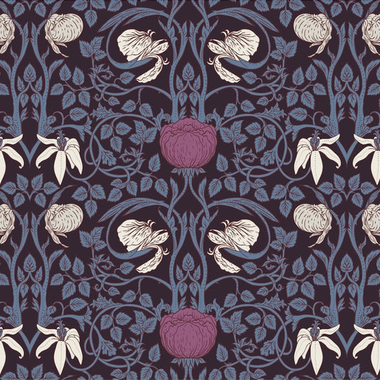 Morris Collections - 1075 - Pimpernel Flower Wallpaper - Powder Blue Mauve - Premier Wallcovering