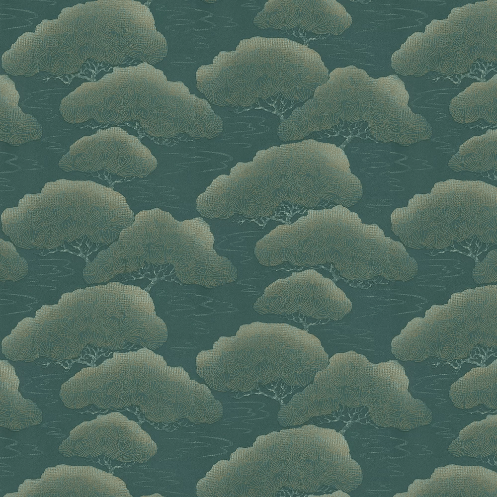 Pine Wallpaper - Blue Green / Gold - Little Greene - 275PIBLUEP - Premier Wallcovering