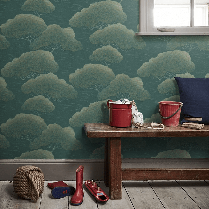 Pine Wallpaper - Blue Green / Gold - Little Greene - 275PIBLUEP - Premier Wallcovering