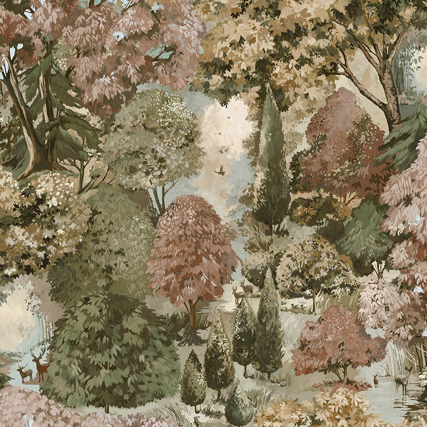 Pinecrest Wallpaper - Rust / Green - Holden Décor - 91951 - Premier Wallcovering