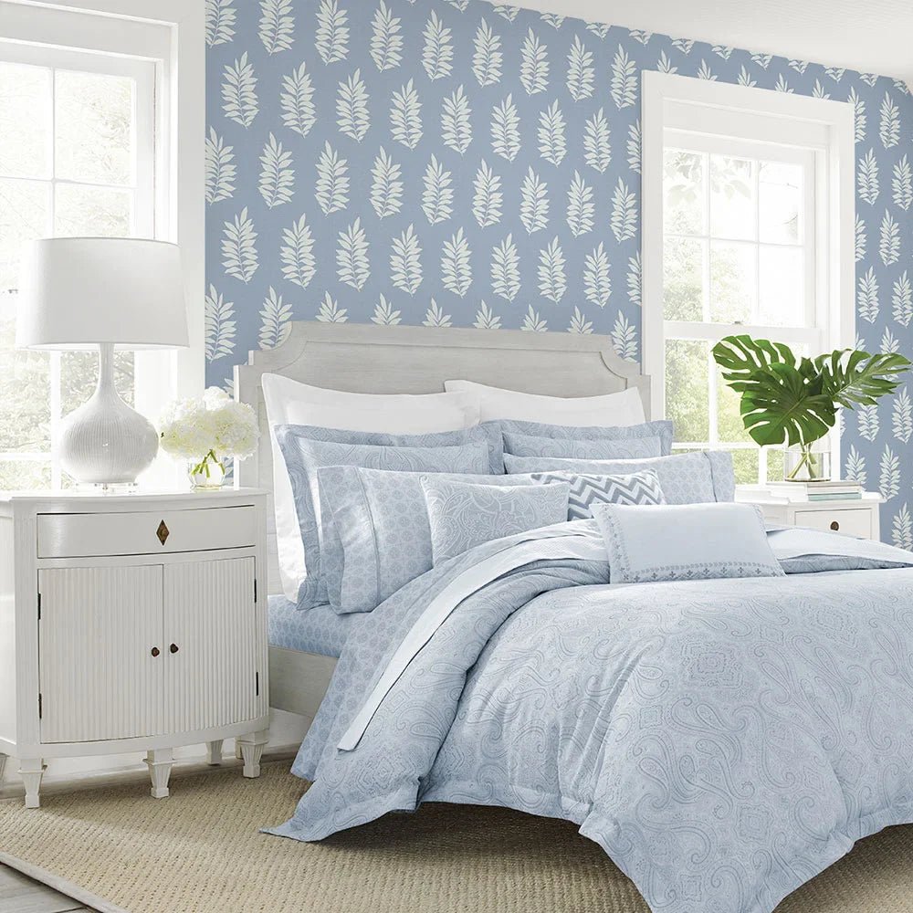 Pinnate Leaf Silhouette Wallpaper - Blue Mist - NextWall - NW57202 - Premier Wallcovering