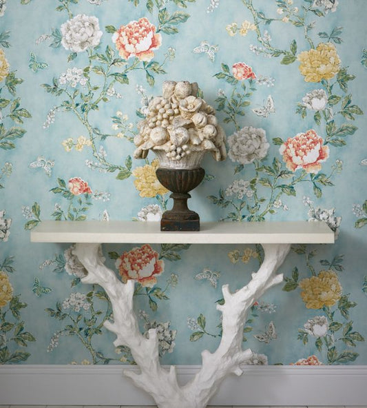 Pivoine Wallpaper - Aqua - Madeaux - W2100 - 01 - Premier Wallcovering