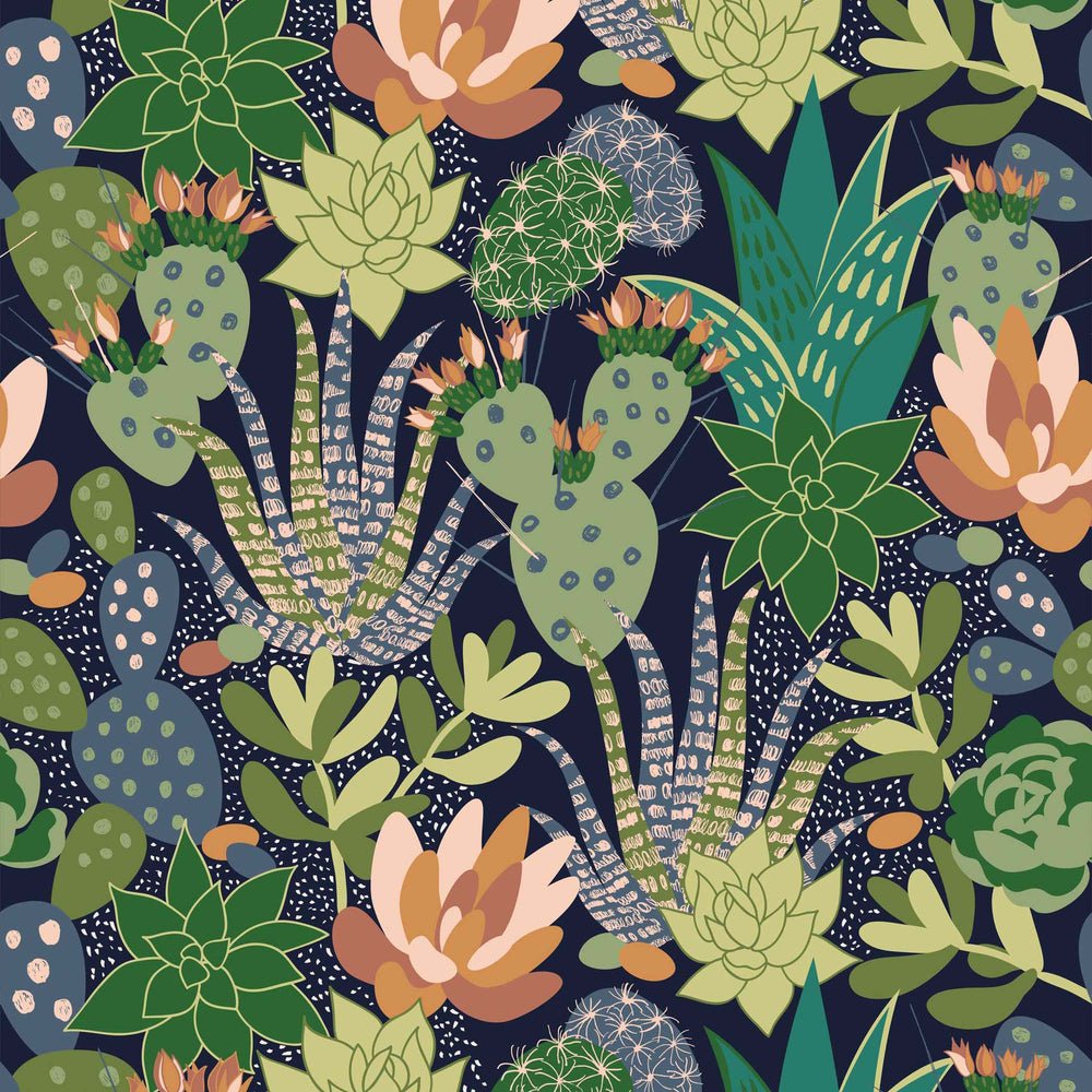 Plantopia Wallpaper - Space Blue, Shades of Green & Peach - Lust Home - LH900166 - Premier Wallcovering