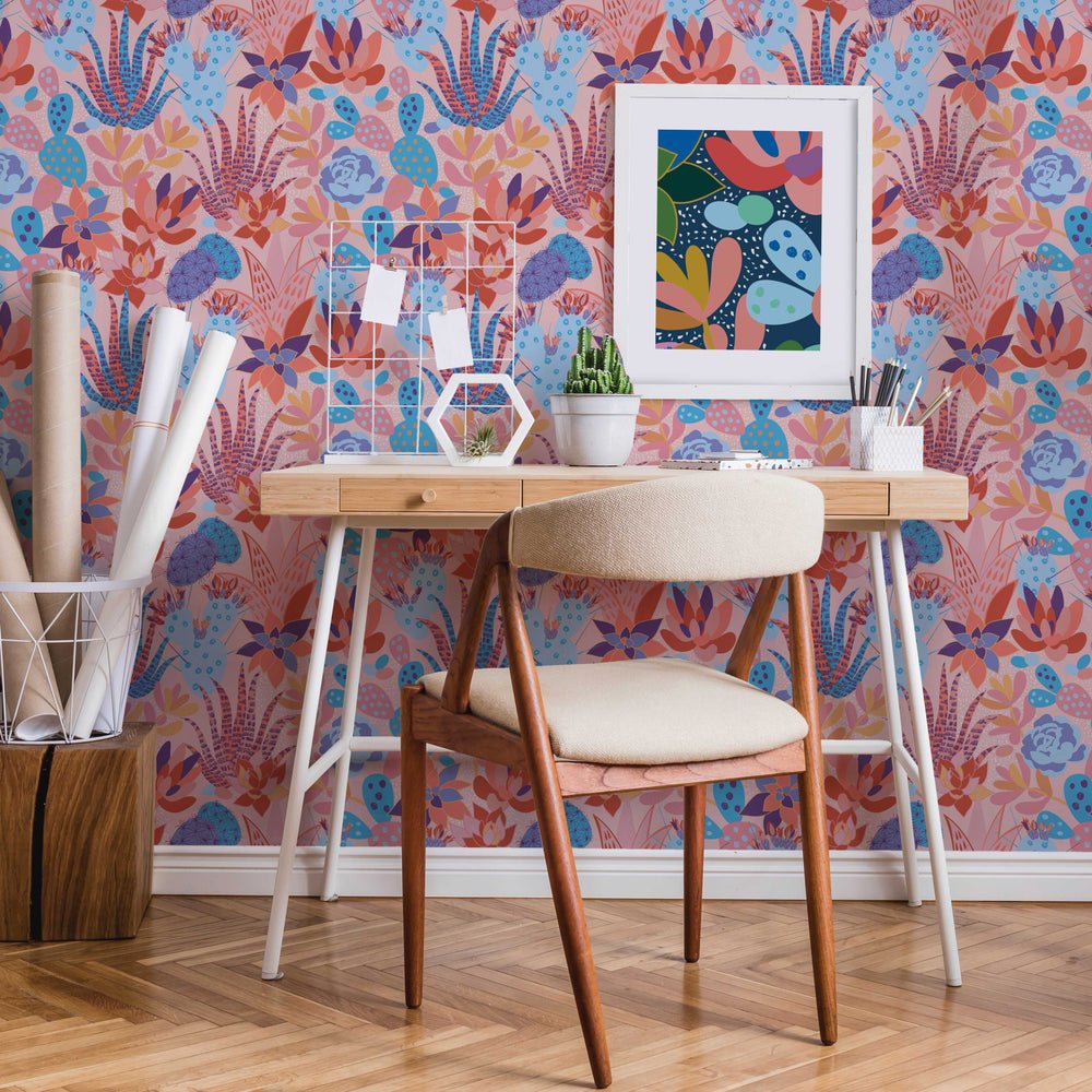 Plantopia Wallpaper - Powder Pink, Peach & Bright Sky Blue - Lust Home - LH900169 - Premier Wallcovering