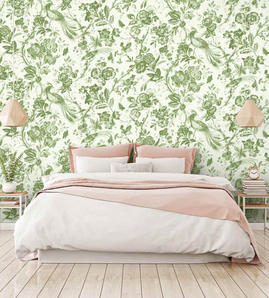 Plumage Wallpaper - Mural - Green - Woodchip & Magnolia - WM - 368 - 05 - 3P - Premier Wallcovering