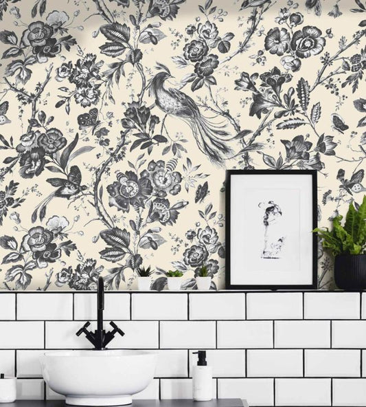 Plumage Wallpaper - Mural - Charcoal Cream - Woodchip & Magnolia - WM - 368 - 01 - 3P - Premier Wallcovering