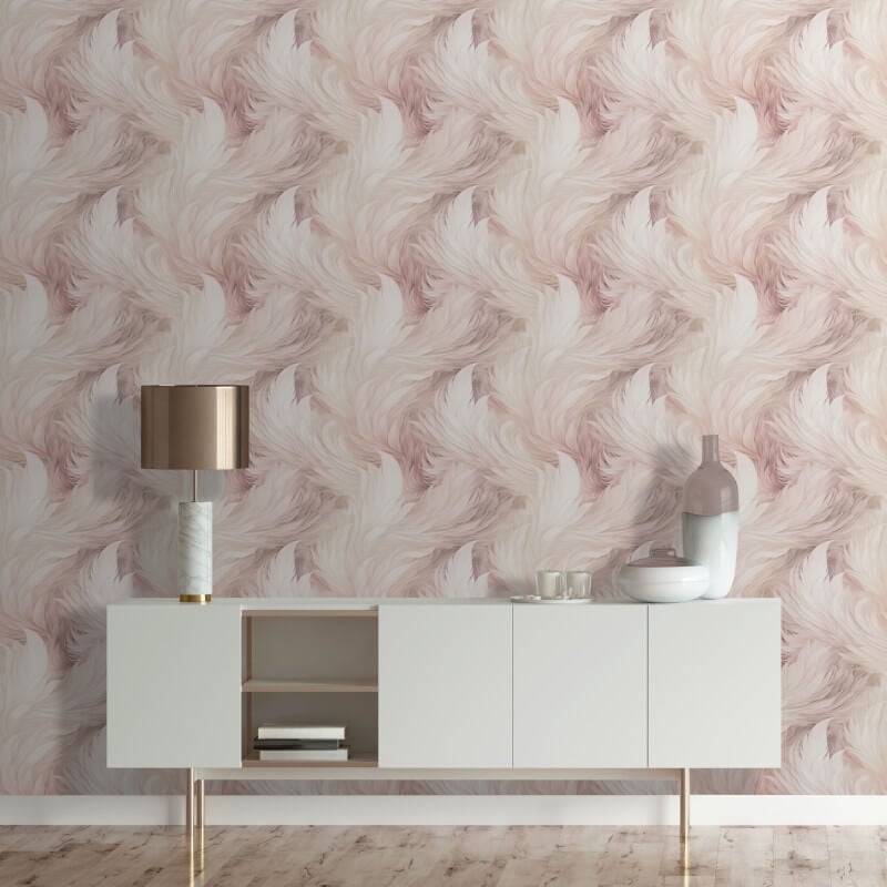 Plumes Feather Wallpaper - Blush - Muriva - 217504 - Premier Wallcovering