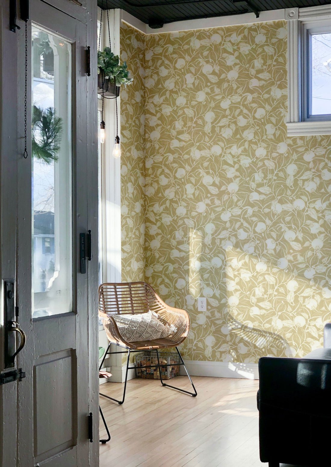 Pomegranate Floral Wallpaper - Gold - Summer Gray - Premier Wallcovering