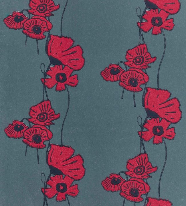 Poppy Fields Wallpaper - Red on Gunmetal - BG1500202 - Barneby Gates - Premier Wallcovering