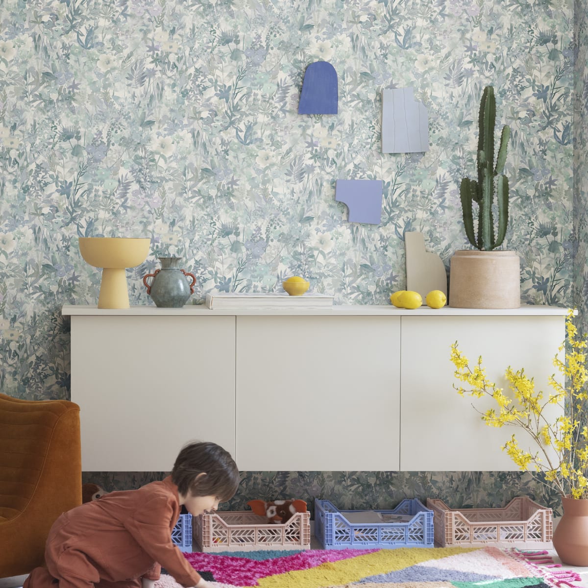 Poppy Meadow Wallpaper - Sky - Rebel Walls - R18123 - Premier Wallcovering