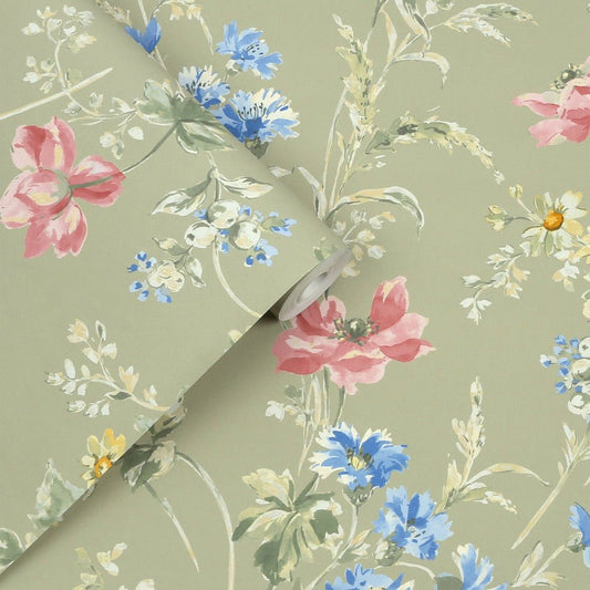 Poppy Meadow Wallpaper - Sage Green - Laura Ashley - 127405 - Premier Wallcovering