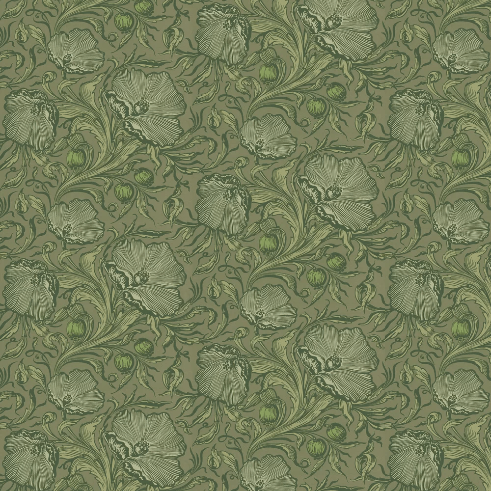 Poppy Trail Wallpaper - Sage Green - Little Greene - 0263PTSAGEG - Premier Wallcovering