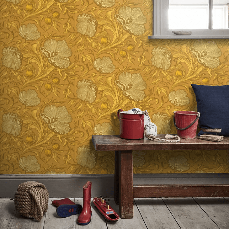 Poppy Trail Wallpaper - Yellow Pink - Little Greene - 0263PTYELLO - Premier Wallcovering