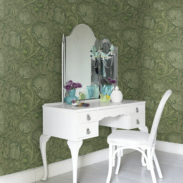 Poppy Trail Wallpaper - Sage Green - Little Greene - 0263PTSAGEG - Premier Wallcovering