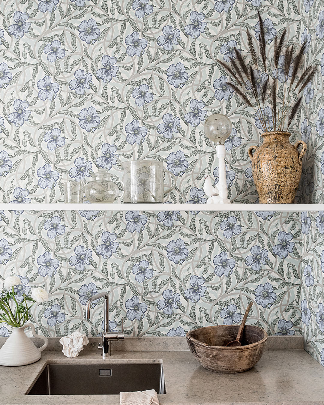 Poppy Wallpaper - Light Blue - Midbec - 28027 - Premier Wallcovering