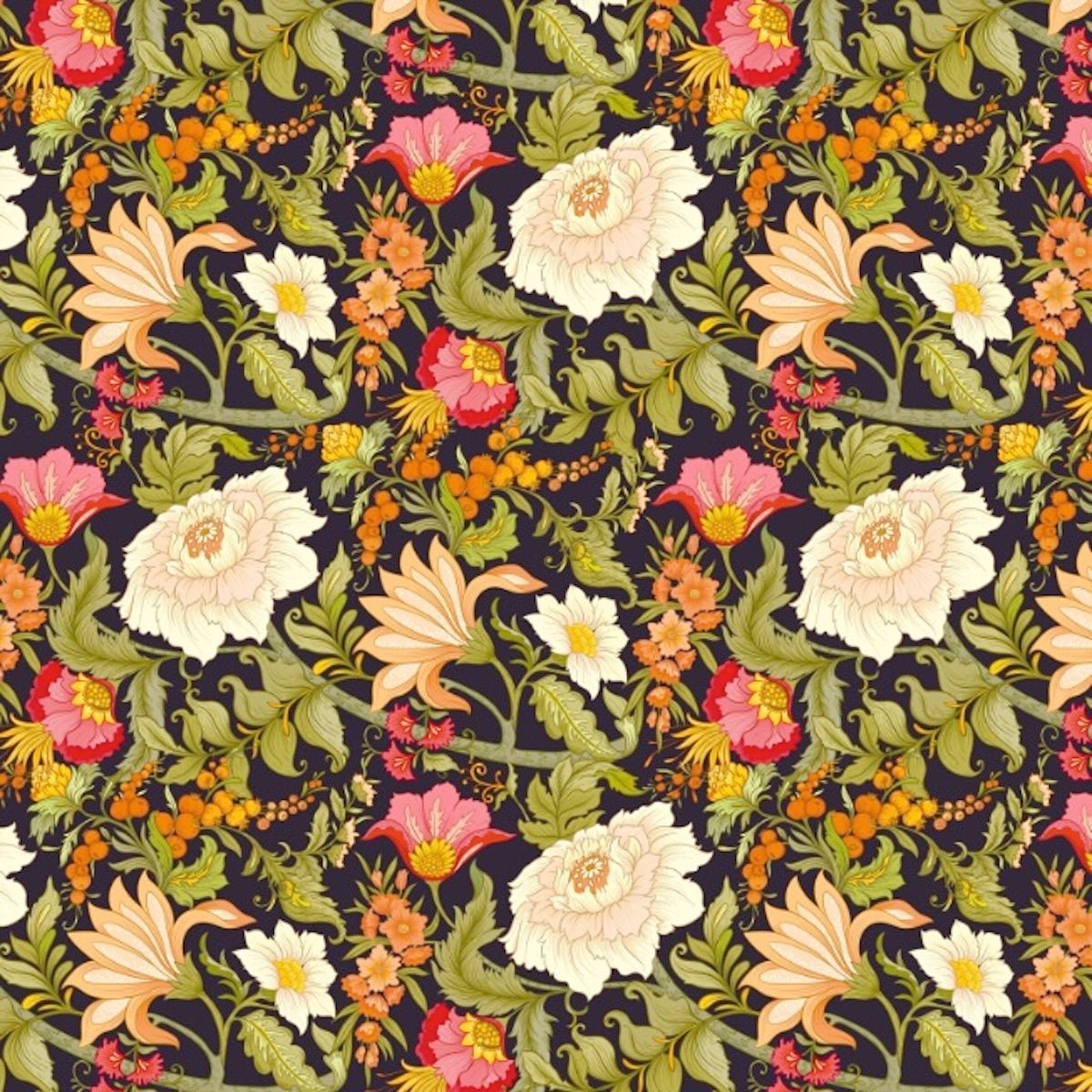 Morris Collections - 1108 - Poppy Wallpaper - Midnight Green - Premier Wallcovering