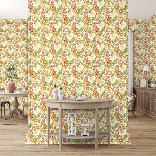 Morris Collections - 1106 - Poppy Wallpaper - Pearl White - Premier Wallcovering