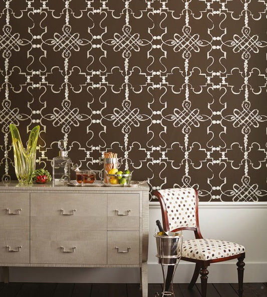 Portavo Wallpaper - Chocolate/Silver - Nina Campbell - NCW4308 - 01 - Premier Wallcovering