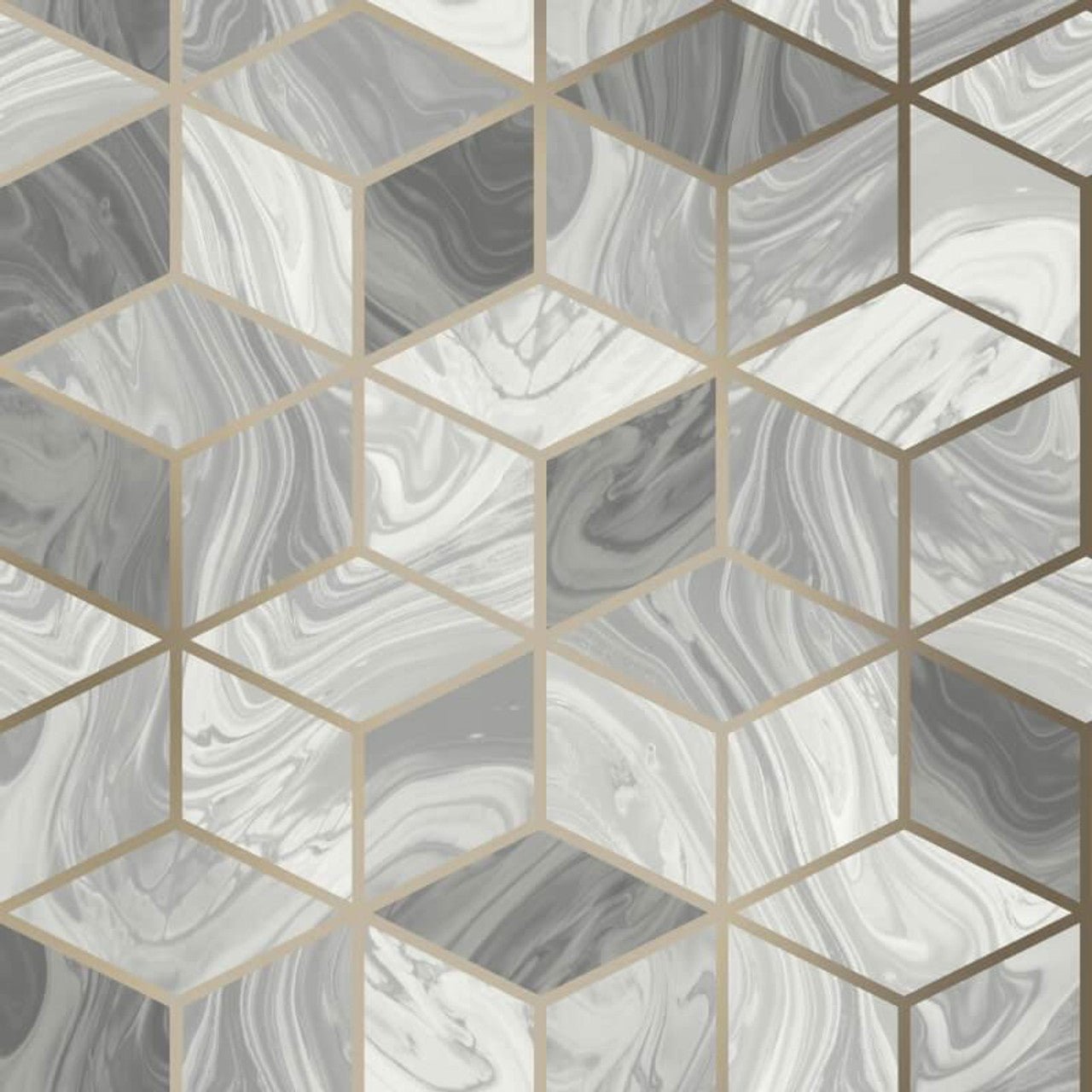 Portfolio Marble Cube Wallpaper - Grey/Gold - Rasch - 248975 - Premier Wallcovering