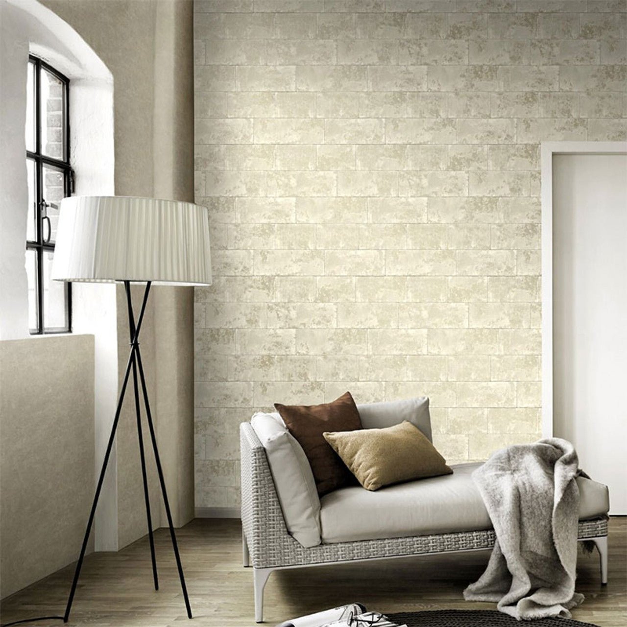 Portfolio Metallic Brick Wallpaper - Natural - Rasch - 248692 - Premier Wallcovering
