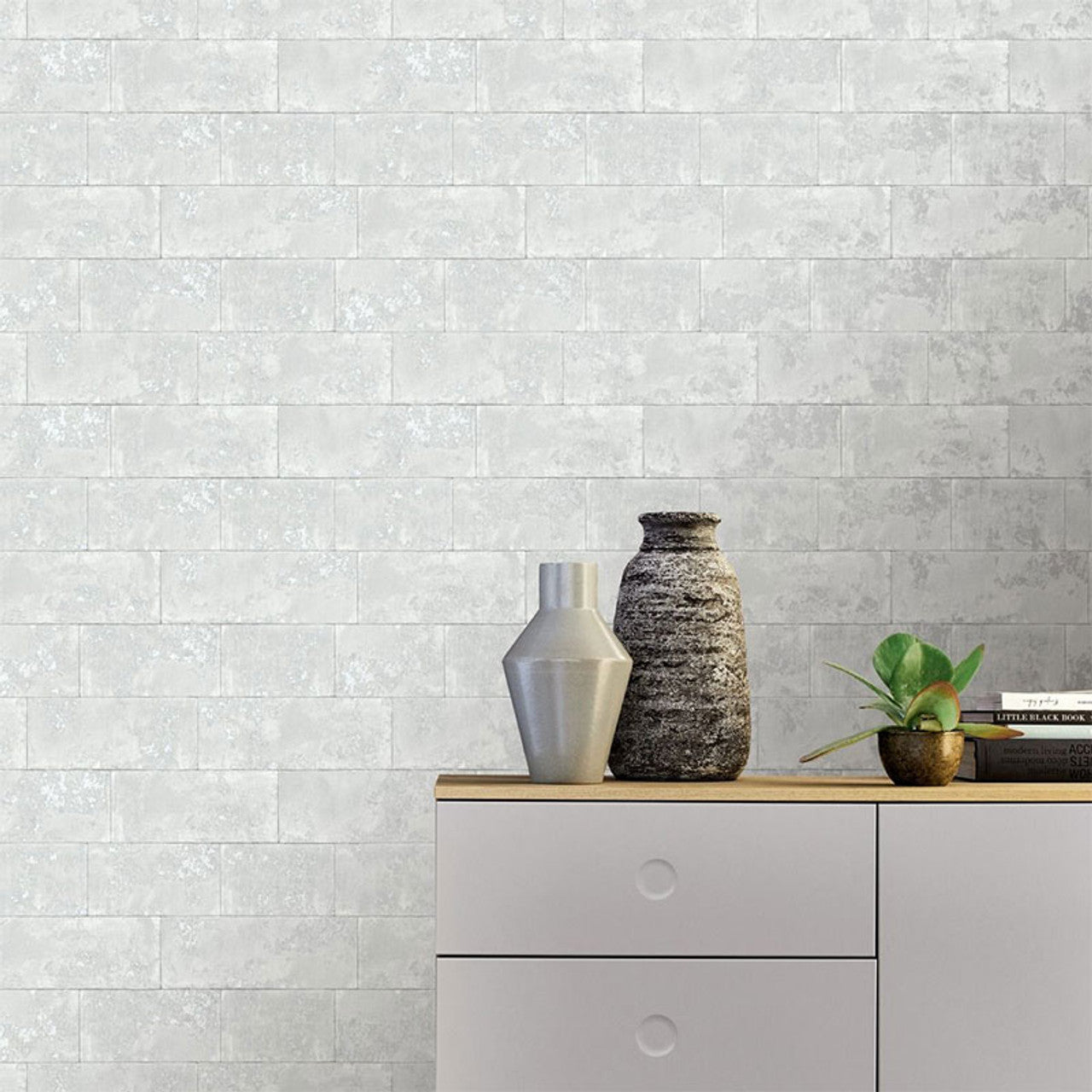 Portfolio Metallic Brick Wallpaper - Grey - Rasch - 248678 - Premier Wallcovering