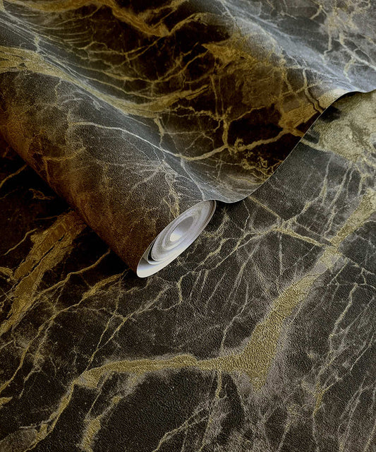 Portoro Marble Wallpaper - Charcoal / Gold - Holden Décor - 36280 - Premier Wallcovering
