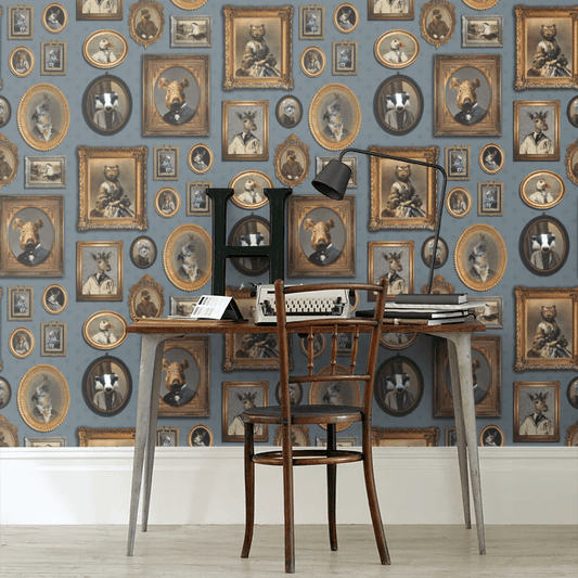 Portrait Gallery Wallpaper - Blue - The Graduate Collection - CC1VISWALBLU - Premier Wallcovering