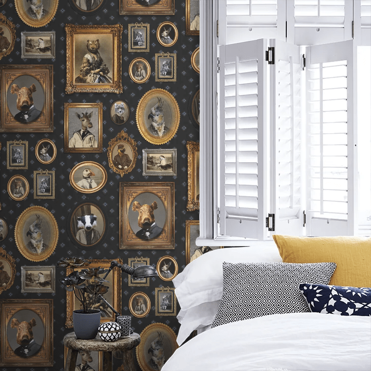 Portrait Gallery Wallpaper - Navy - The Graduate Collection - CC1VISWALDN - Premier Wallcovering