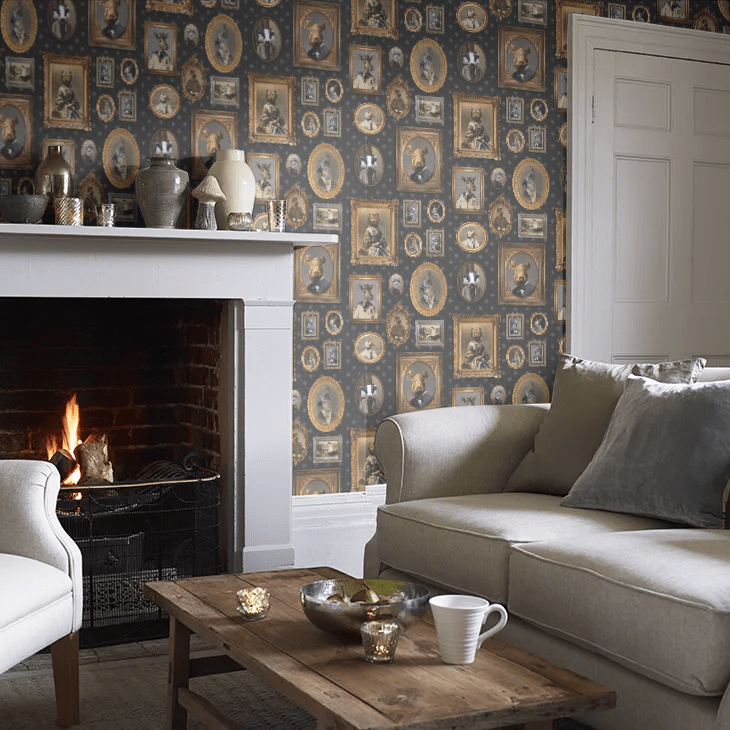 Portrait Gallery Wallpaper - Navy - The Graduate Collection - CC1VISWALDN - Premier Wallcovering