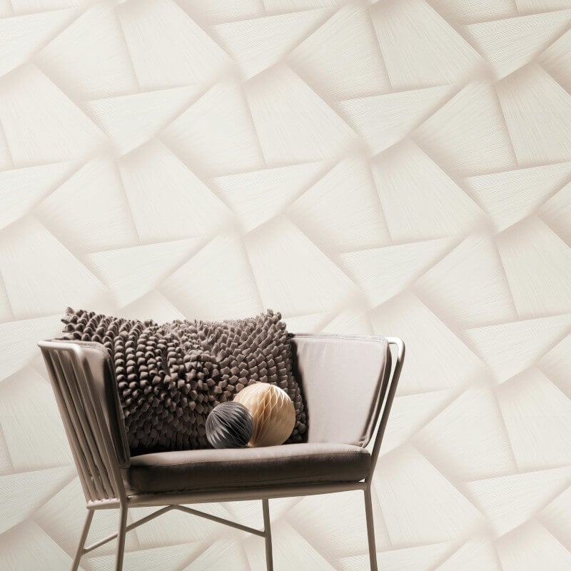 Pose 3D Effect Geo Metallic Wallpaper - Cream - Erismann - 10401 - 14 - Premier Wallcovering