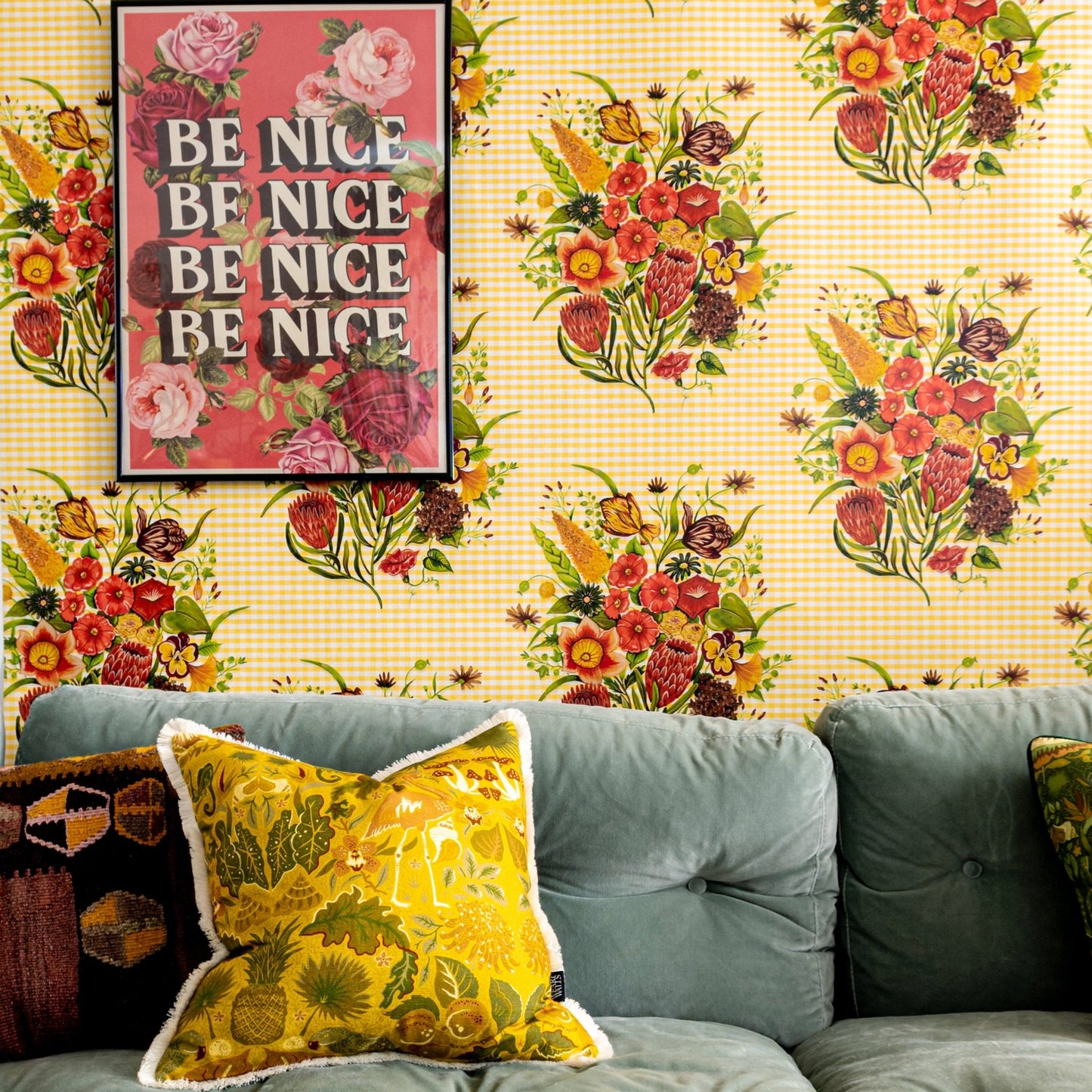 Posy Wallpaper - Xanthe-Yellow Gingham - Wear The Walls - POXY894170 - Premier Wallcovering