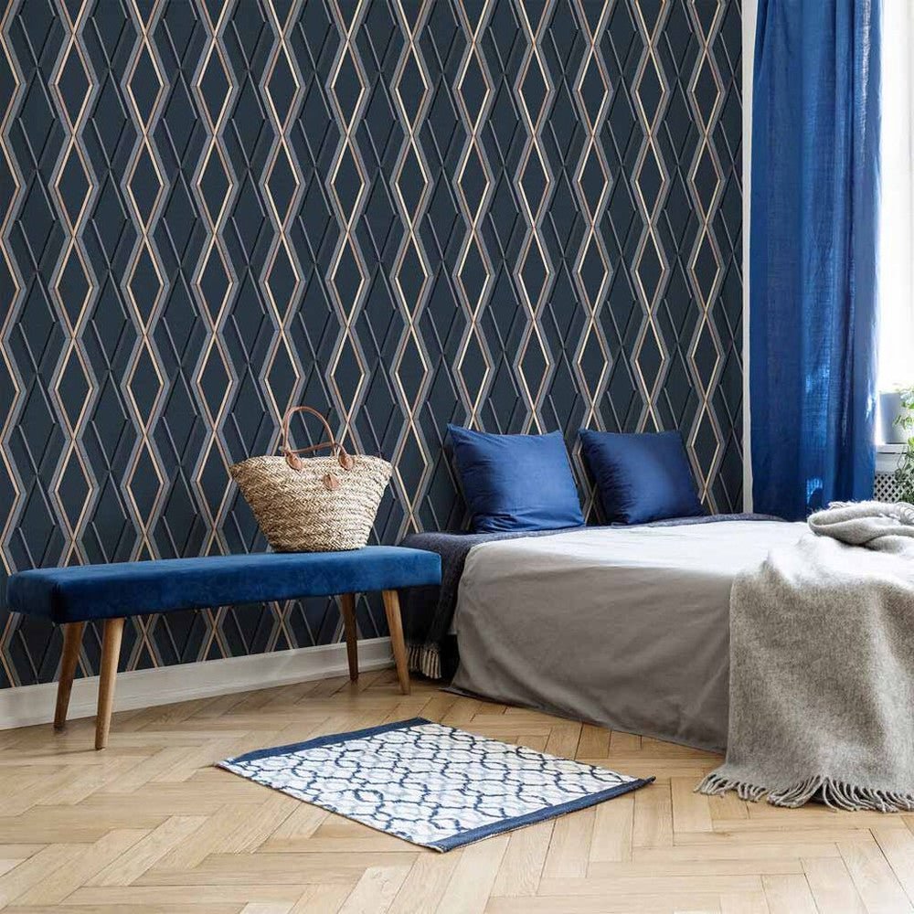Prestige Geo Wallpaper - Navy - Superfresco Easy - 108622 - Premier Wallcovering