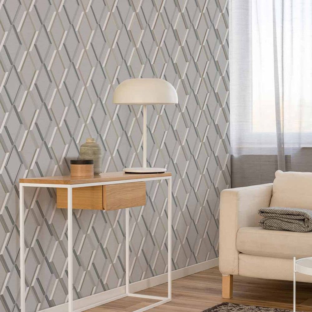 Prestige Geo Wallpaper - Grey - Superfresco Easy - 108607 - Premier Wallcovering