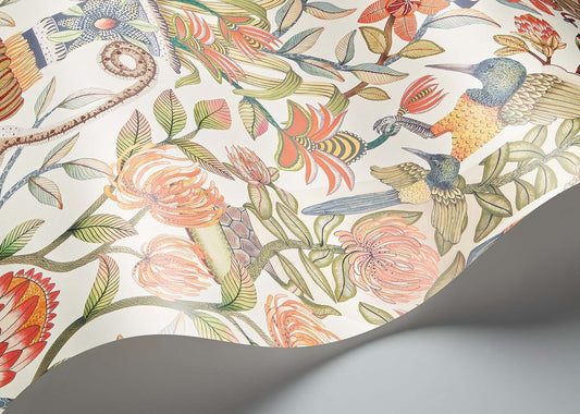 Protea Garden Wallpaper - Olive Green & Tangerine on White - 119/10043 - Cole & Son - Premier Wallcovering