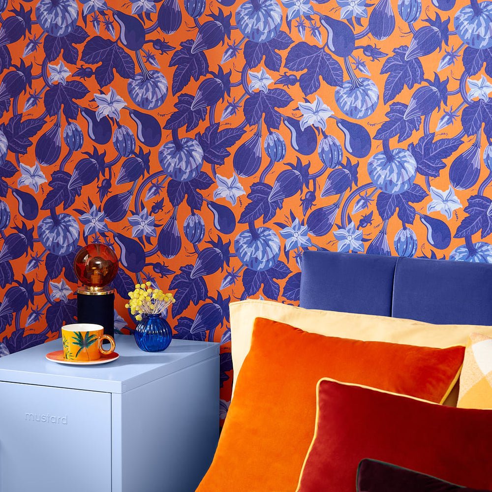 Pumpkin Squash wallpaper - Pumpkin Spice Orange & Indigo - Lust Home - LH900424 - Premier Wallcovering