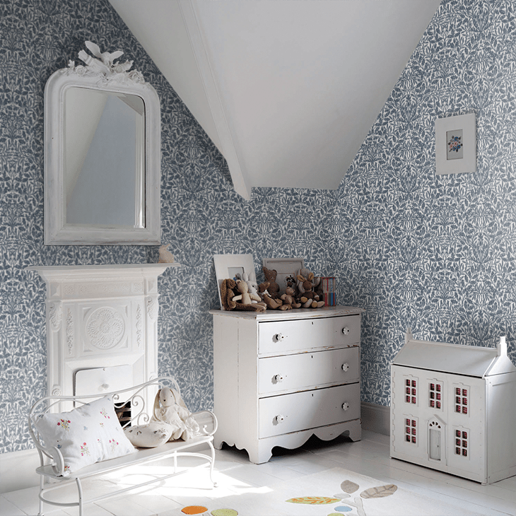 Pure Acorn Wallpaper - Denim Blue - 217400 - Morris Wallpaper WD - Premier Wallcovering