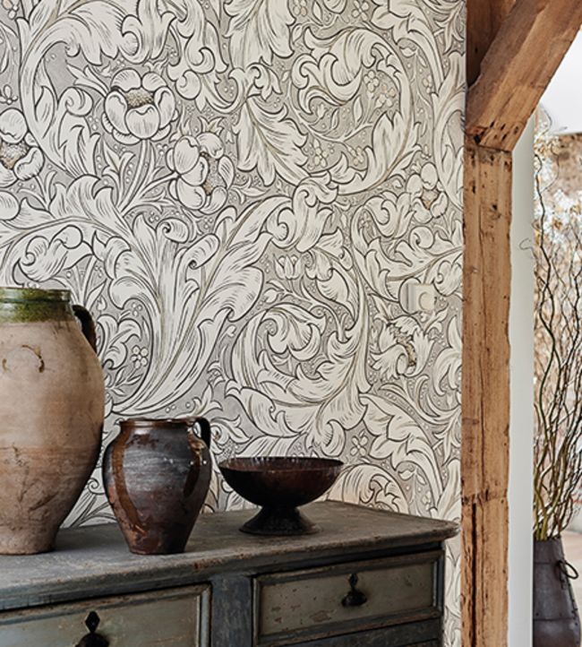 Pure Bachelors Button Wallpaper - Stone/Linen - 216050 - Morris & Co - Premier Wallcovering