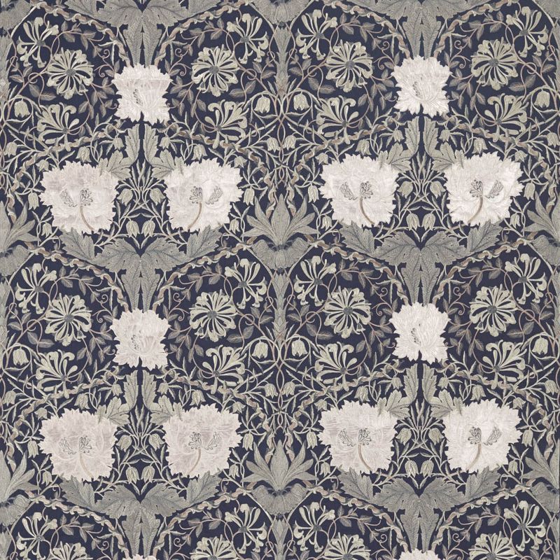 Pure Honeysuckle & Tulip Embroidery Fabric - Inky Purple - Morris & Co - 236632 - Premier Wallcovering