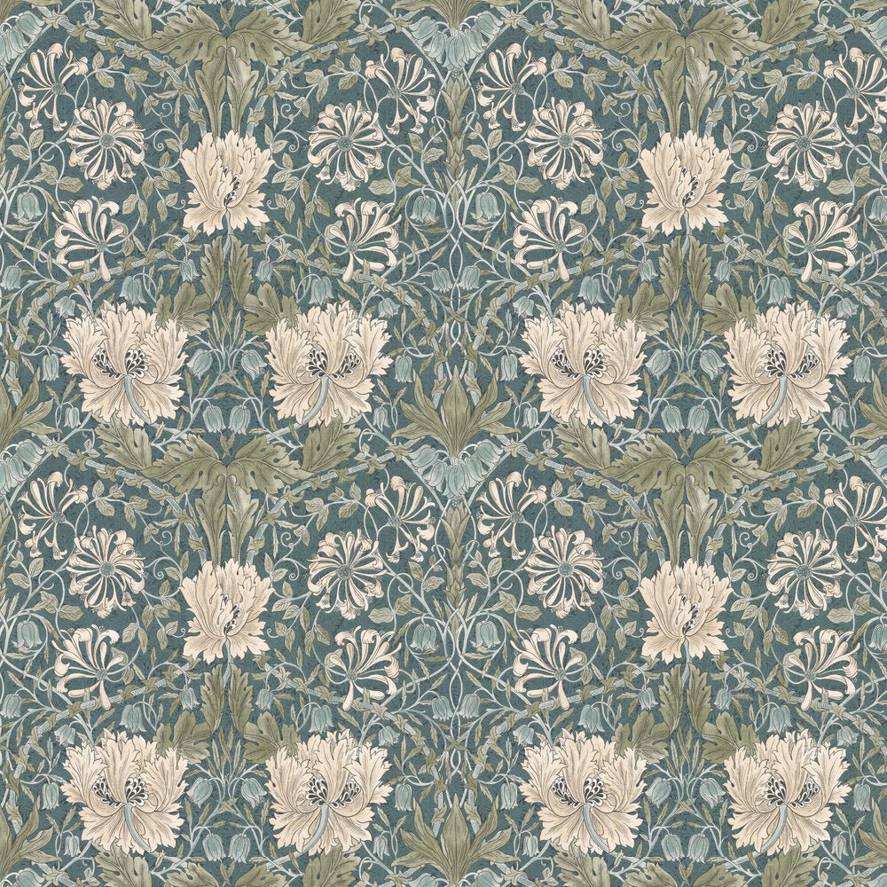 Pure Honeysuckle & Tulip Wallpaper - Peacock - 217385 - Morris Wallpaper WD - Premier Wallcovering