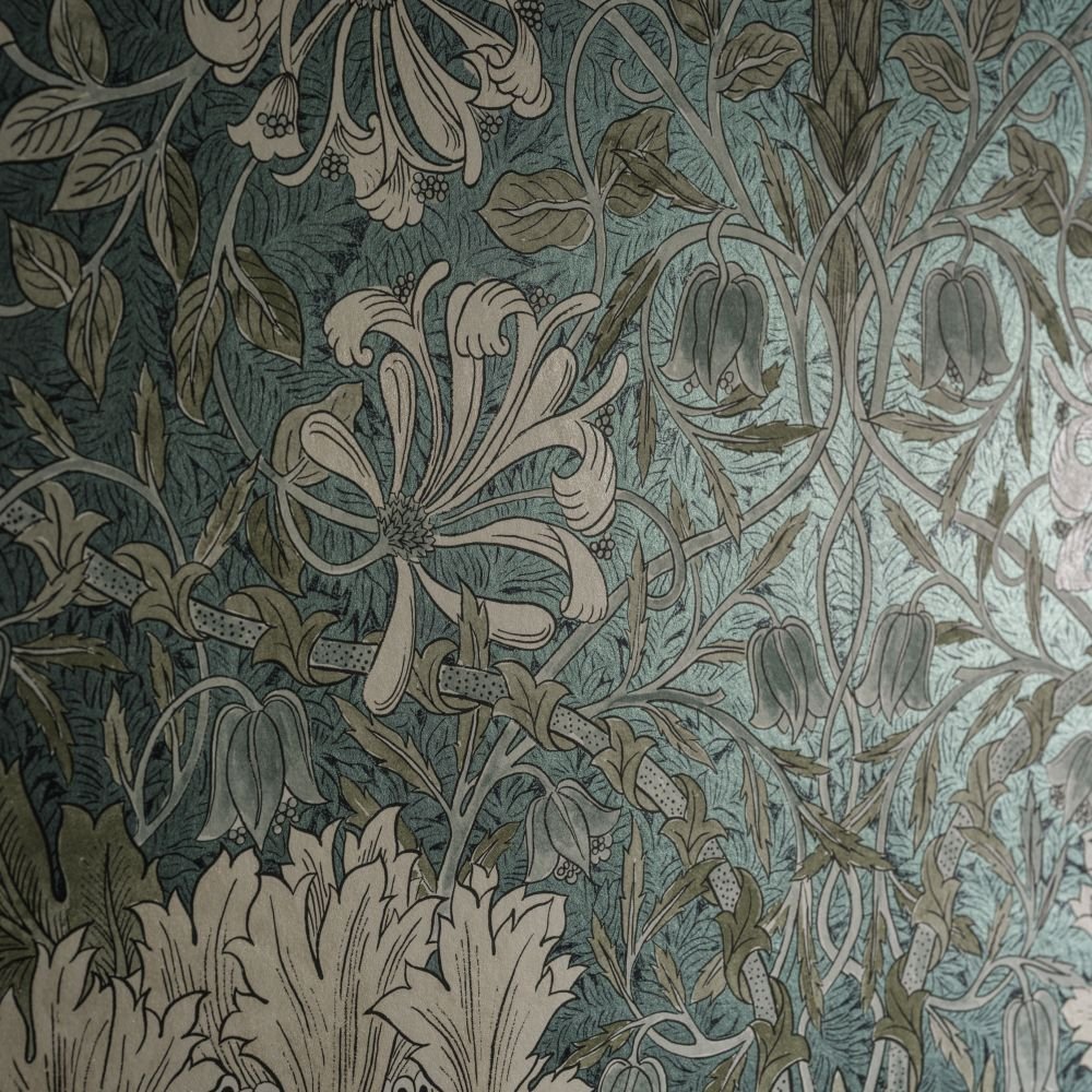 Pure Honeysuckle & Tulip Wallpaper - Peacock - 217385 - Morris Wallpaper WD - Premier Wallcovering